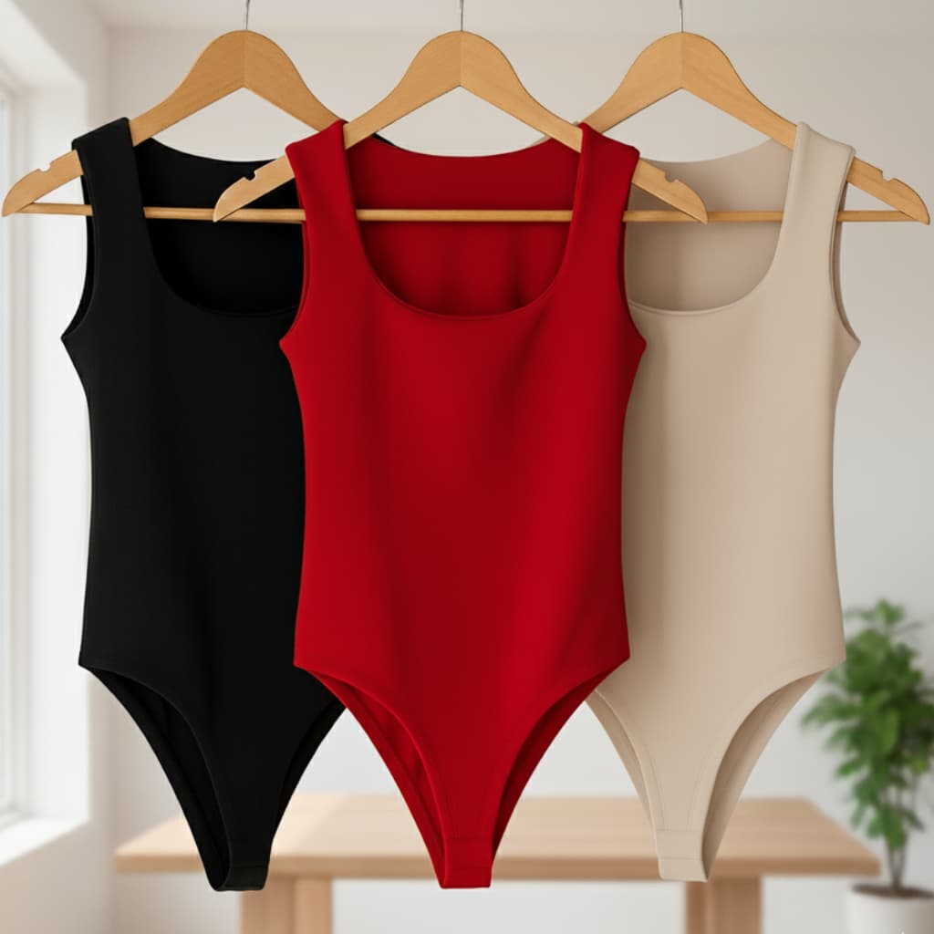 Kit 3 Body Feminino Decote Quadrado Alça Larga Regata Suplex Liso Casual Collant Premium