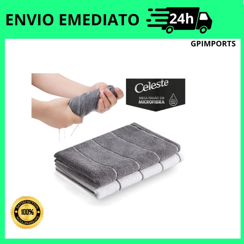 2 Super Panos de Chão Grandes Marca Celeste Microfibra 80x50 Panão limpeza