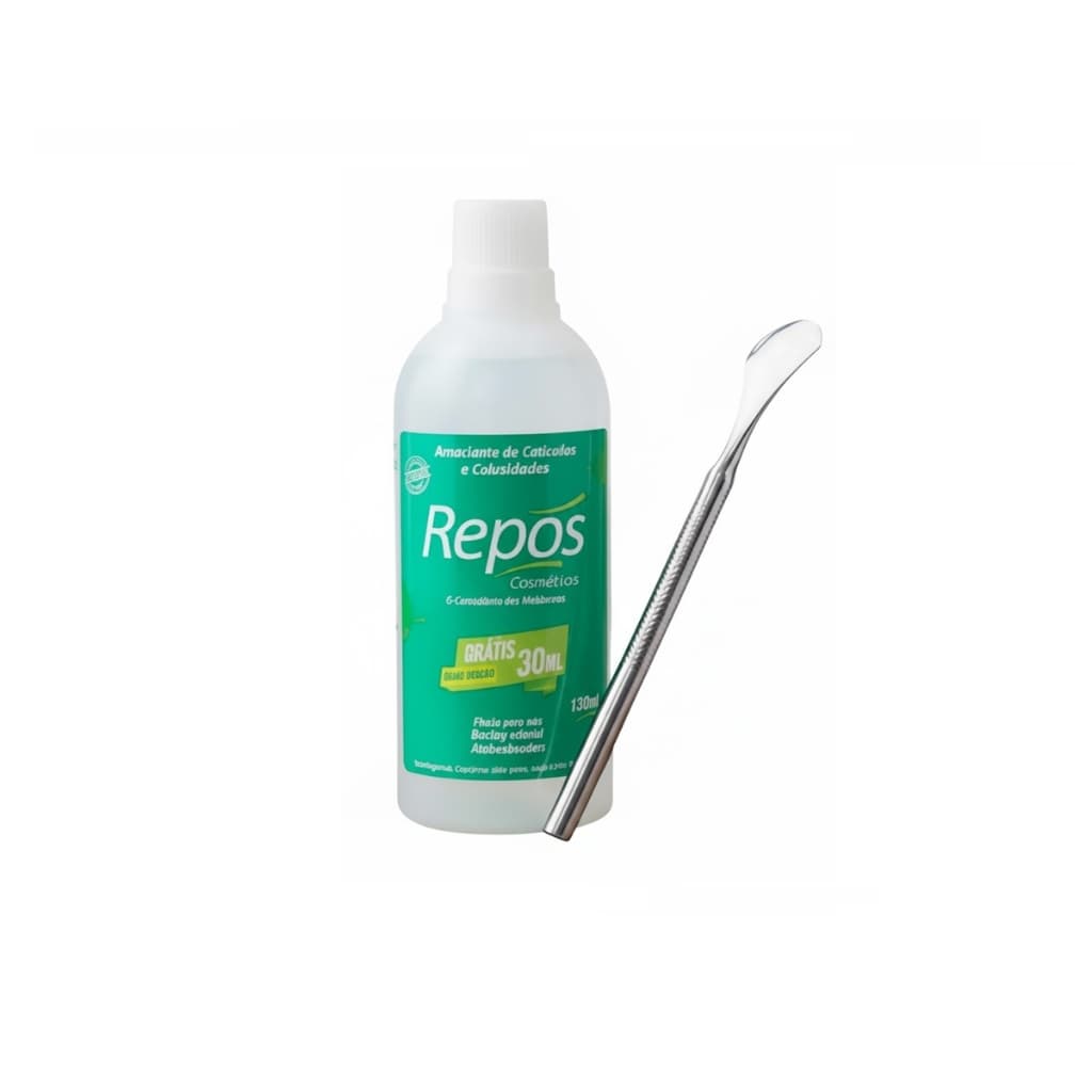 Amaciante de Cutículas e Calosidades 150ml Repos + Espátula Ref 222 em Aço Inox