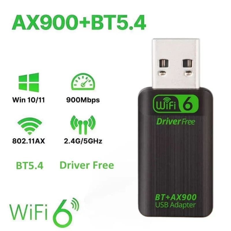 Placa de Rede USB Wi-Fi Dual Band AX900 + Bluetooth 5.4 | 900Mbps, Antena 5dBi, Plug & Play PC