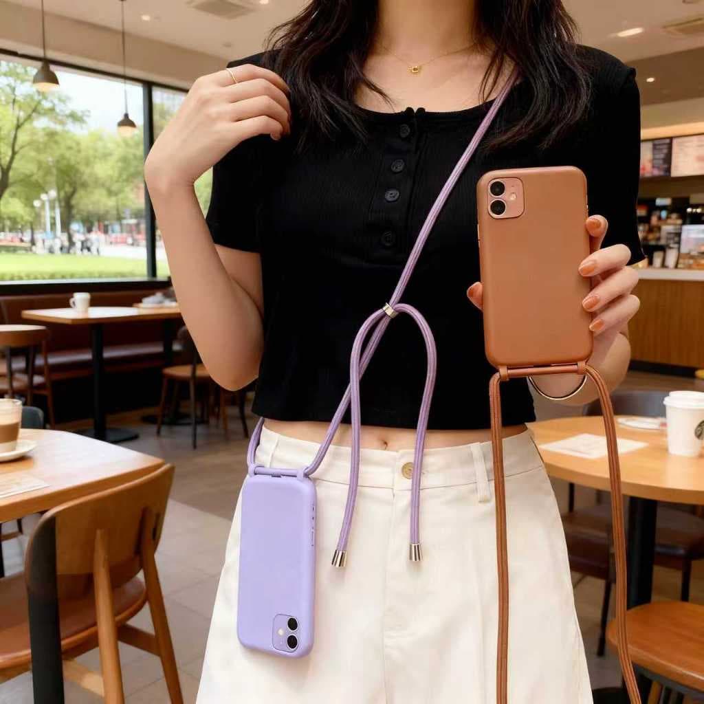 CAPA Capinha COM Alça/CORDÃO TPU LISA Aveludada  Novo PARA IPHONE 17 16 15 14 13 12 11 PRO PROMAX