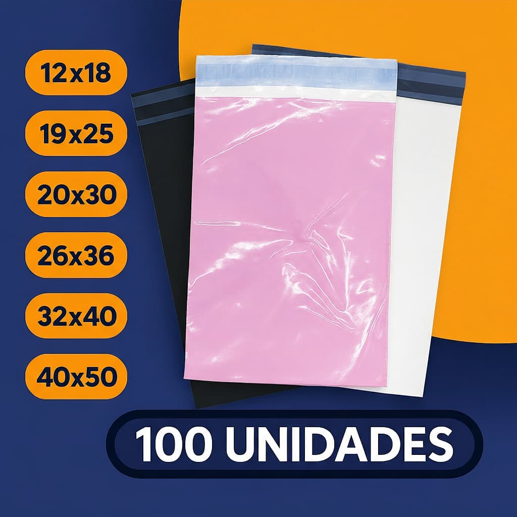 Kit Envelope de Segurança com 100 Unidades Embalagem para Ecommerce Auto Colante