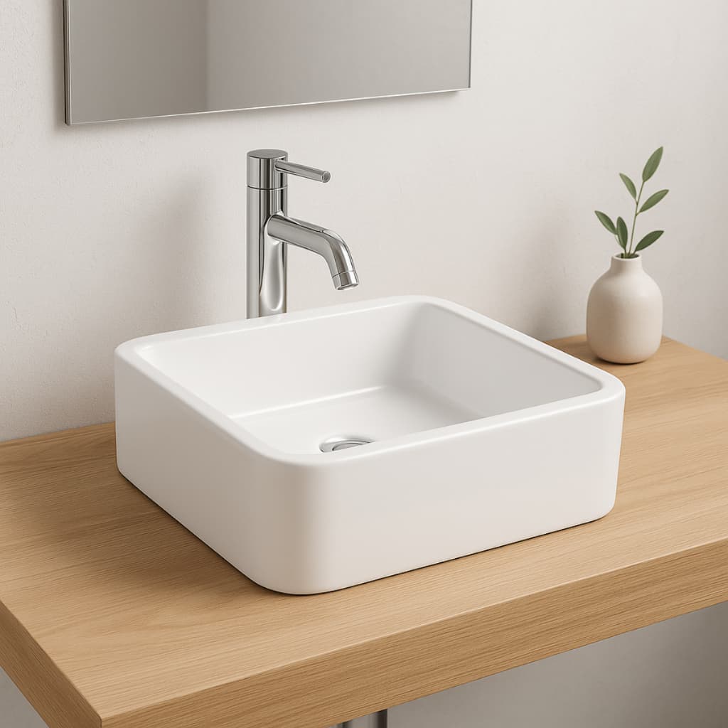 Cuba Pia De Apoio Sobrepor Banheiro Lavabo Quadrada Branca Preta 30x25