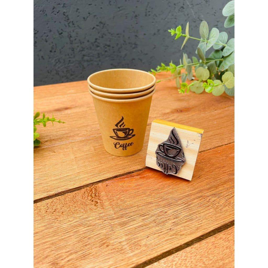 Kit carimbo personalizado 5x5cm com logomarca, para copo e embalagens de papel