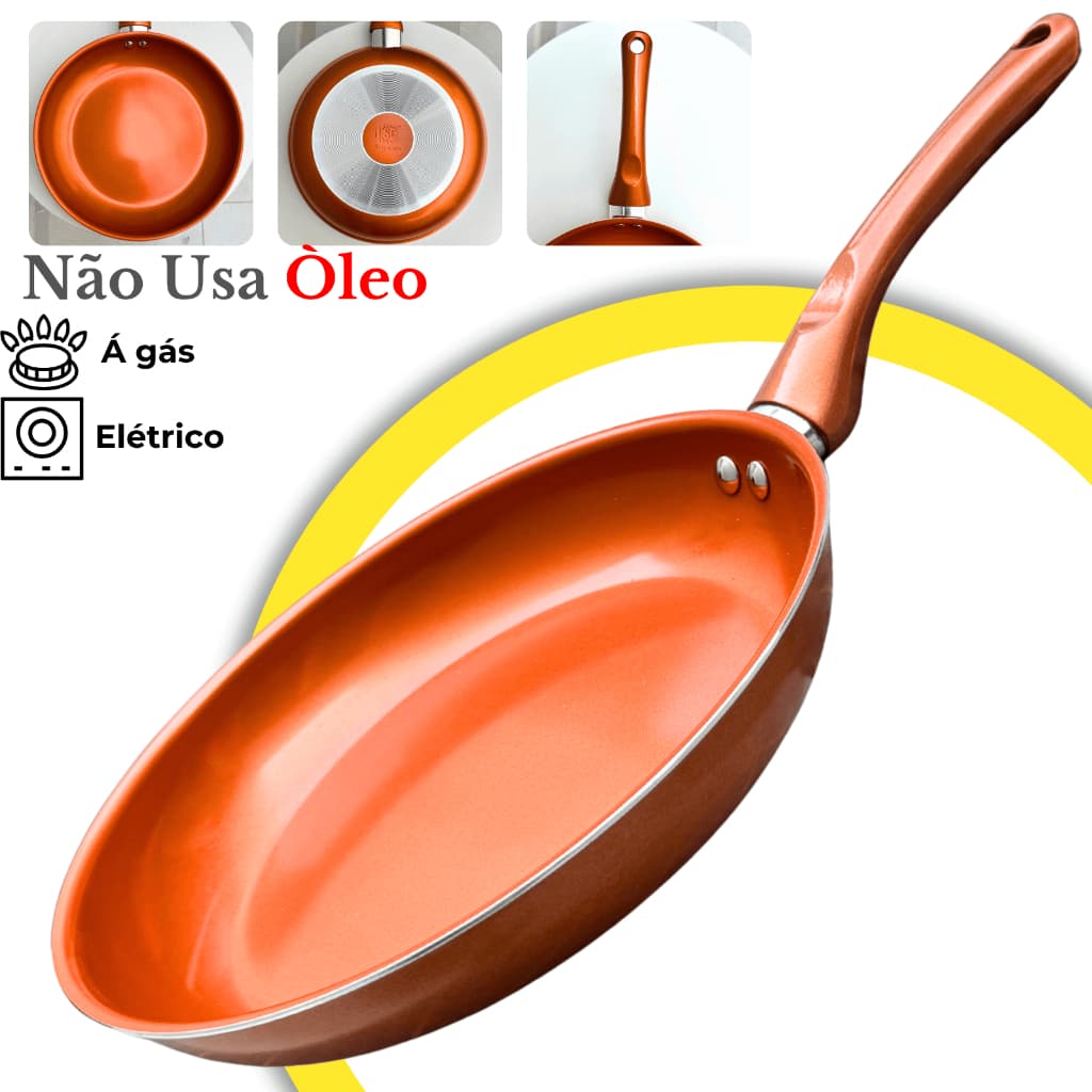Frigideira Ceramica Antiaderente Fogão Elétrico Gás Profissional Premium Grande Cabo Antitérmico