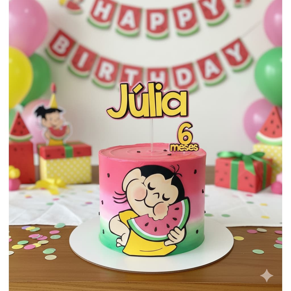 TOPO TOPPER TEMA MAGALI PERSONALIZADO COM NOME TURMA DA MONICA