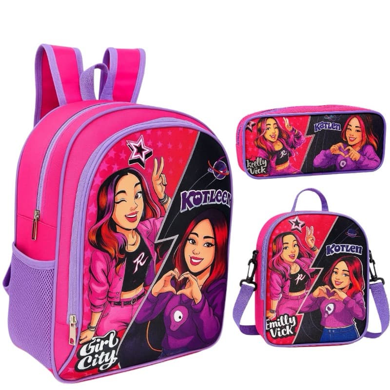 Kit Escolar Emily Vick Lancheira Térmica + estojo mochila com Forro interno Reforçada