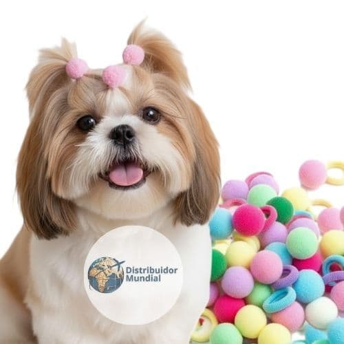 Kit Xuxinha Pompom Pet 24 ou 48 Peças Banho e Tosa Rabicó Elástico Shitzu Yorkshire Laço Penteado Acessórios Cães