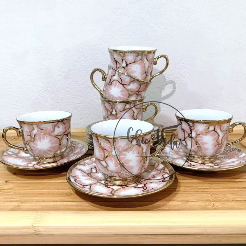 Xícara de café kit com 12 peças de Cerâmica em porcelana Rachaduras artísticas ROSA