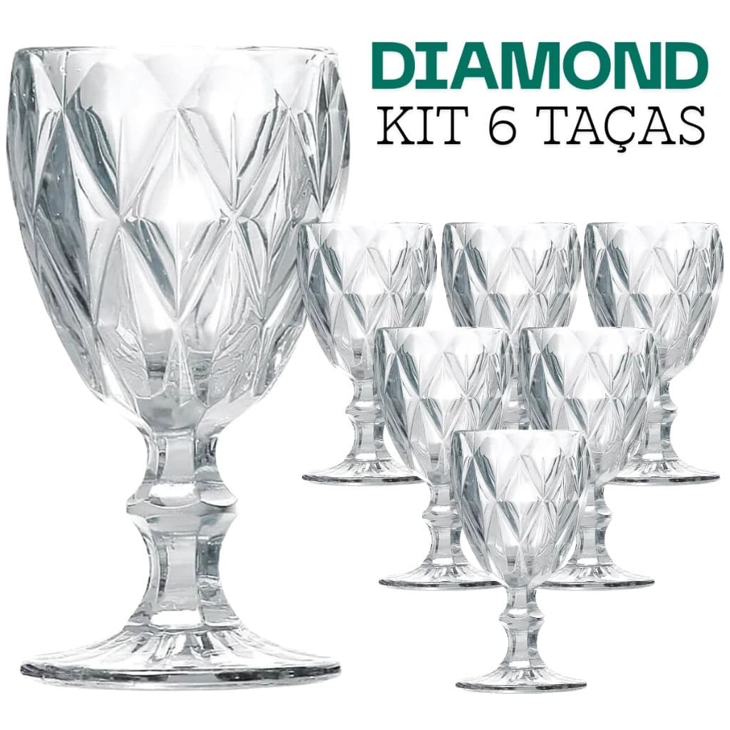 Kit Taças De Vidro Diamond Greek Para Vinho E Água 330 ML