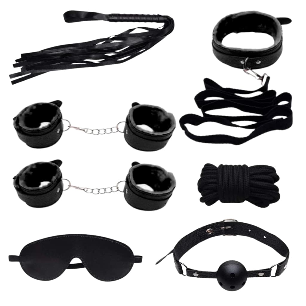 Kit 8 peças Máscara Chicote E Bracelete Algema Compor Fantasia Preto Preto Tiazinhaa