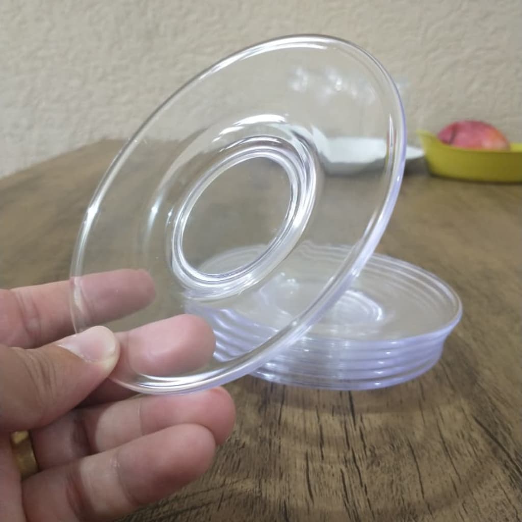 Conjunto 6 Pires Tradicional Redondo Acrílico Cristal 12 cm Cantinho Do Café Cozinha Decoração