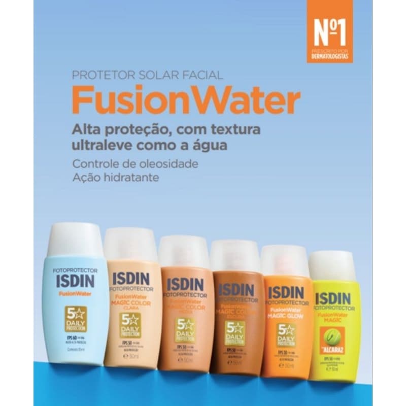 Protetor Facial Isdin Fusion Water Oil Control 50ml Fotoprotector  Hidratante Antioxidantes Ácido Hialurônico Beleza