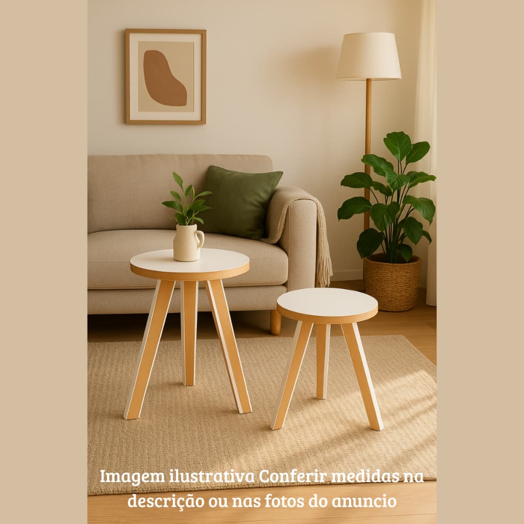 Conjunto 2 Mesinhas de Centro Decorativa Mesa de Apoio Em MDF Redondo