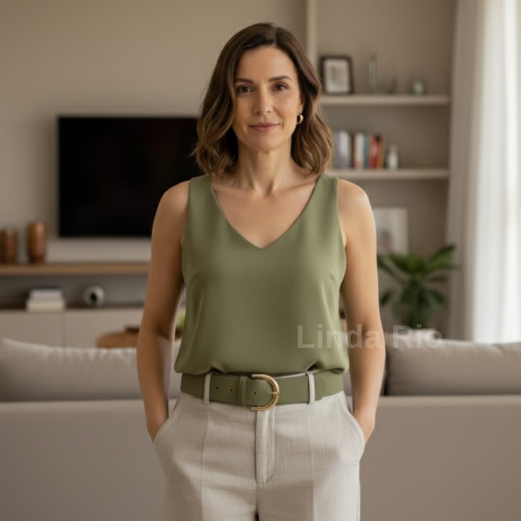 Blusa Regata Feminina Alça Larga Soltinha Elegante Decote V Tecido Duna