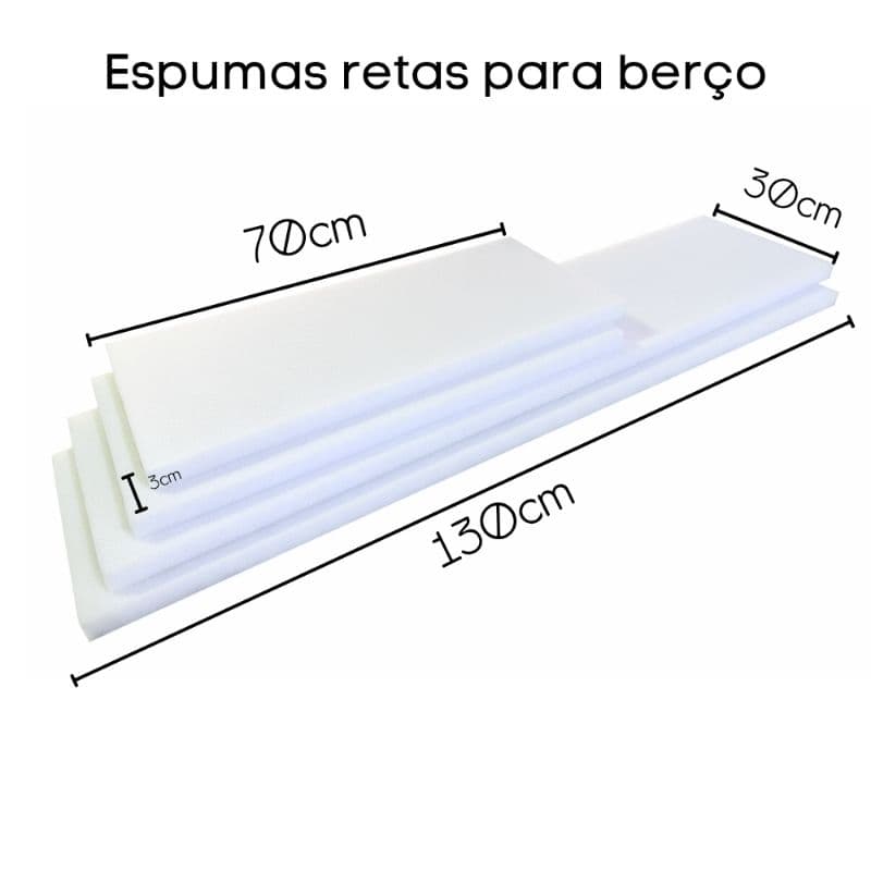 Espumas Retas para Berço Jogo de espumas 2 de 130x30x03 mais 2 de 70x30x03