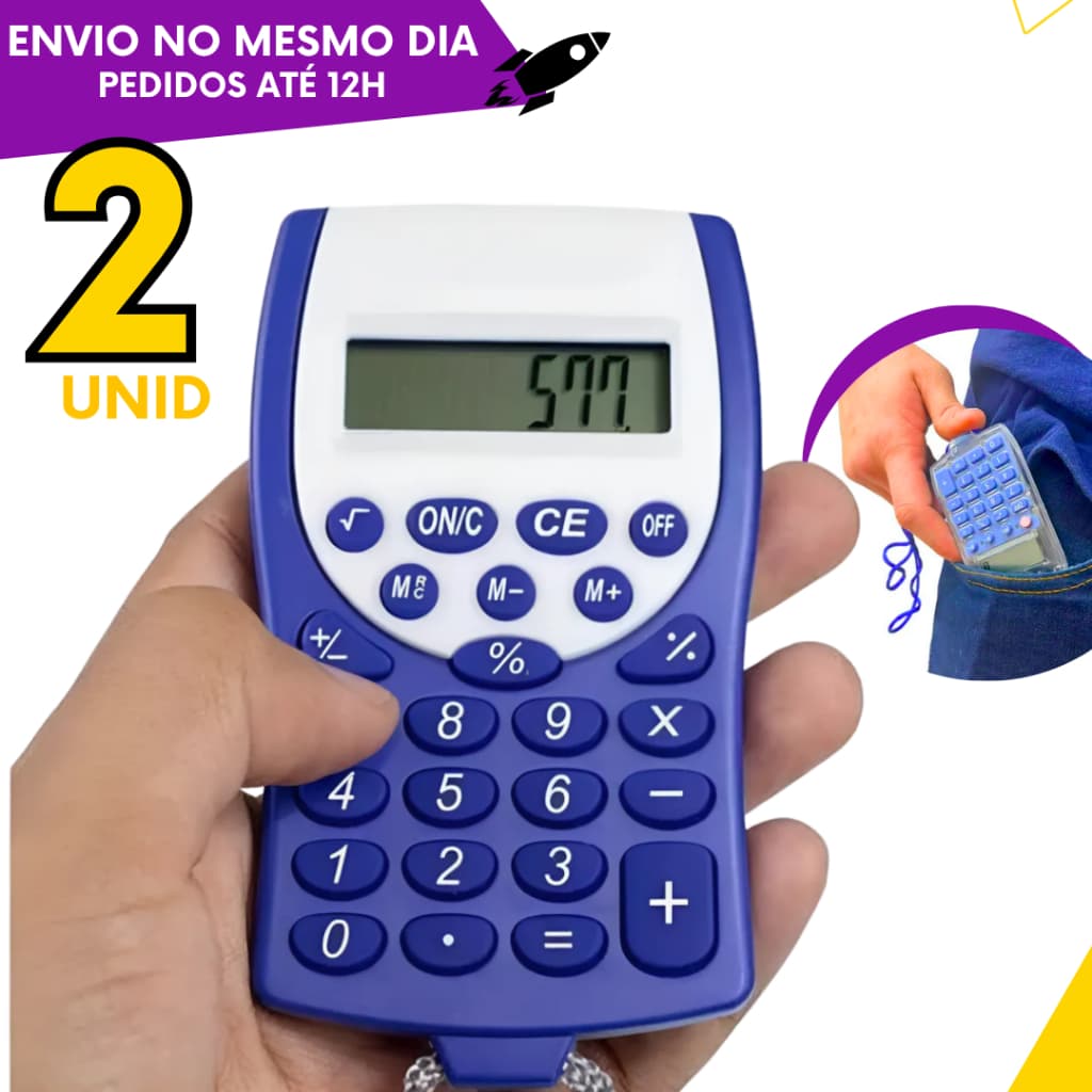 Calculadora Eletrônica de Bolso 8 Dígitos com Cordão - Kit 2 ou 1 un