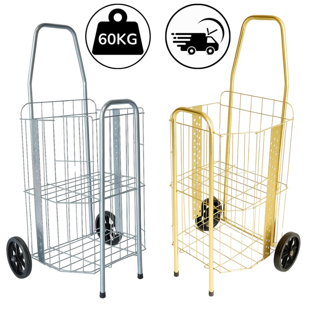 Carrinho de Feira Compra Supermercado 60kg Dourado Prata Sacoleiro Dourado Prata Envio Imediato