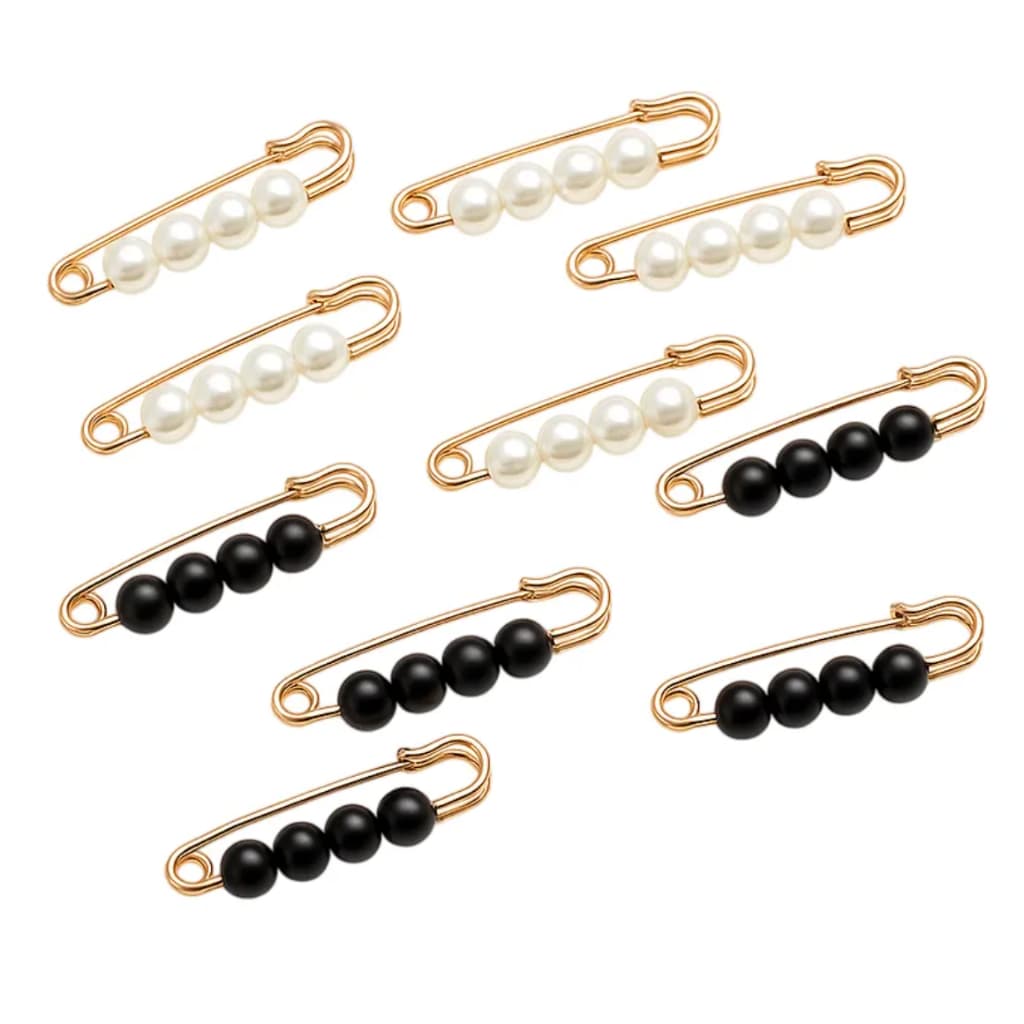 10 Peças Alfinete Pequeno Tipo Broche Pérola Preto e Branco