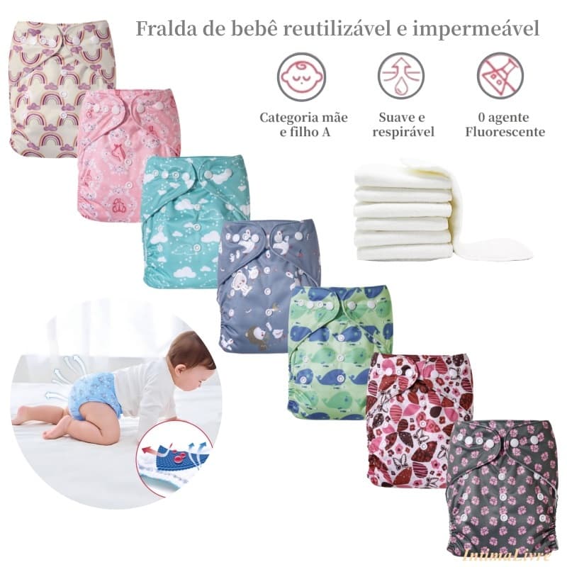 Fralda Ecológica Absorvente Piscina Reutilizável Impermeável Ajustável Para Desfralde Fraldas Ecológicas Para Bebês