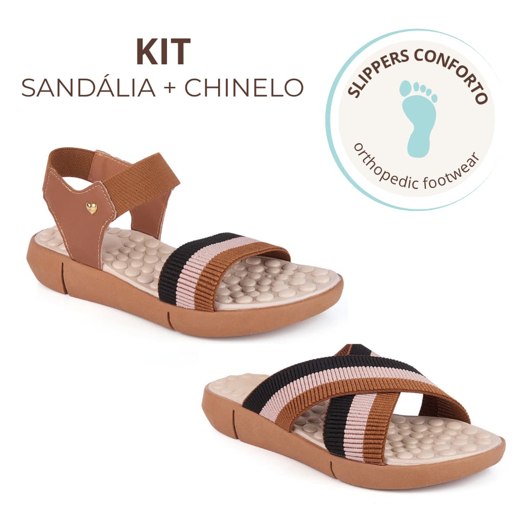Kit 2 Pares Chinelo + Sandália Feminina Ortopédica Palmilha Massageadora Casual Leve Macio Confortável Sola de Eva