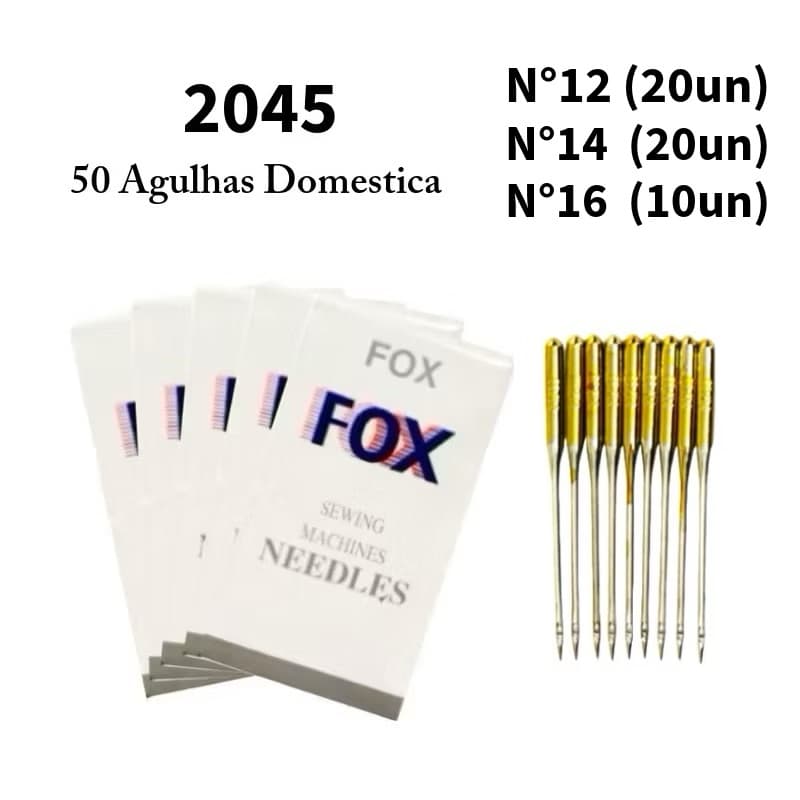 Kit 50 Agulhas Domesticas 2045 Diversos Tamanhos 12/14/16 Maquina Costura Caseira -FOX