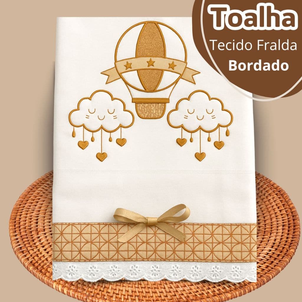 Toalha de Banho Cueiro Bebe Tecido Fralda Bordado 1m x 70cm Tecido Duplo Recém Nascido100% Algodão