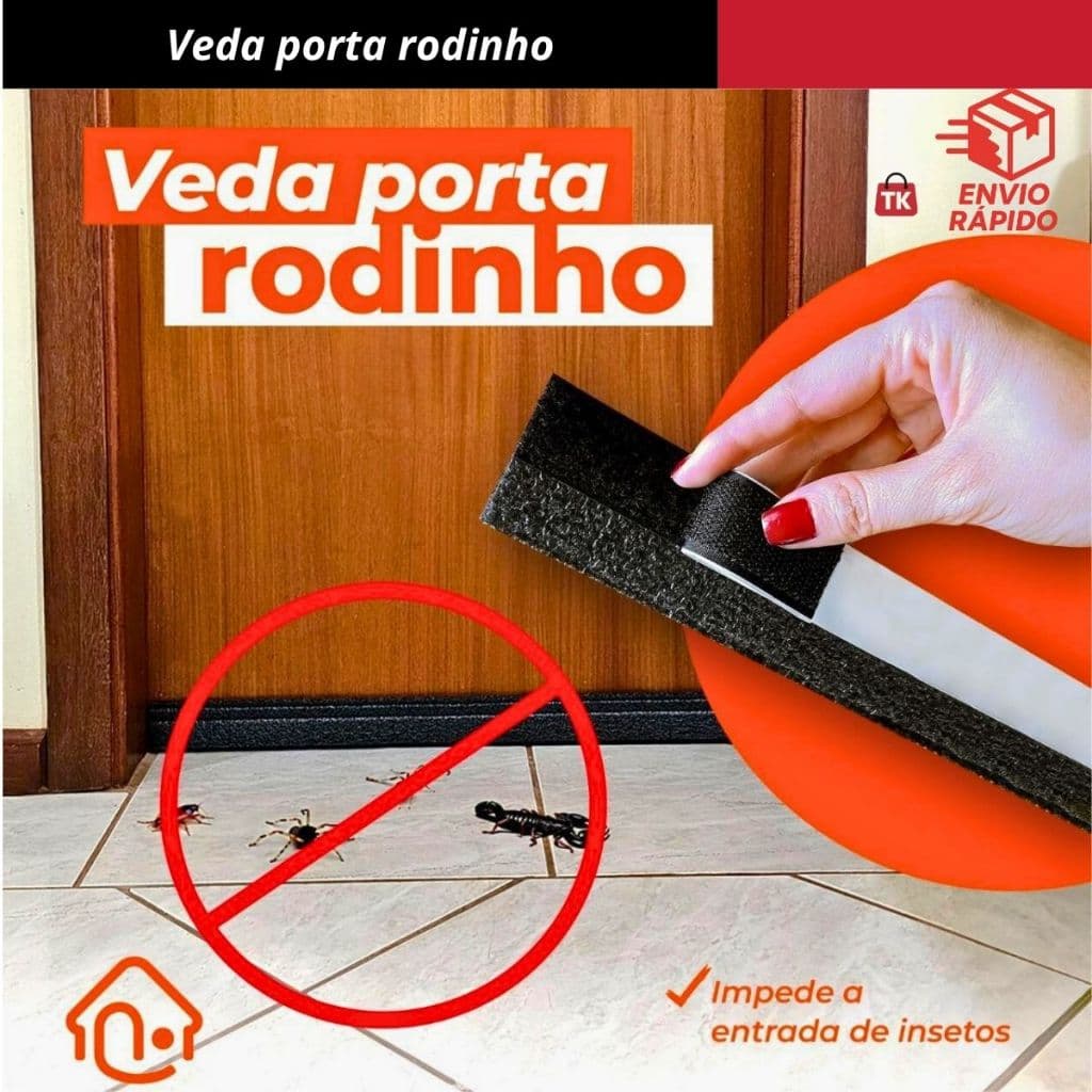 Veda Porta RODINHO Adesivo 80cm Preto – Protetor Impermeável e Discreto | Fácil Aplicação