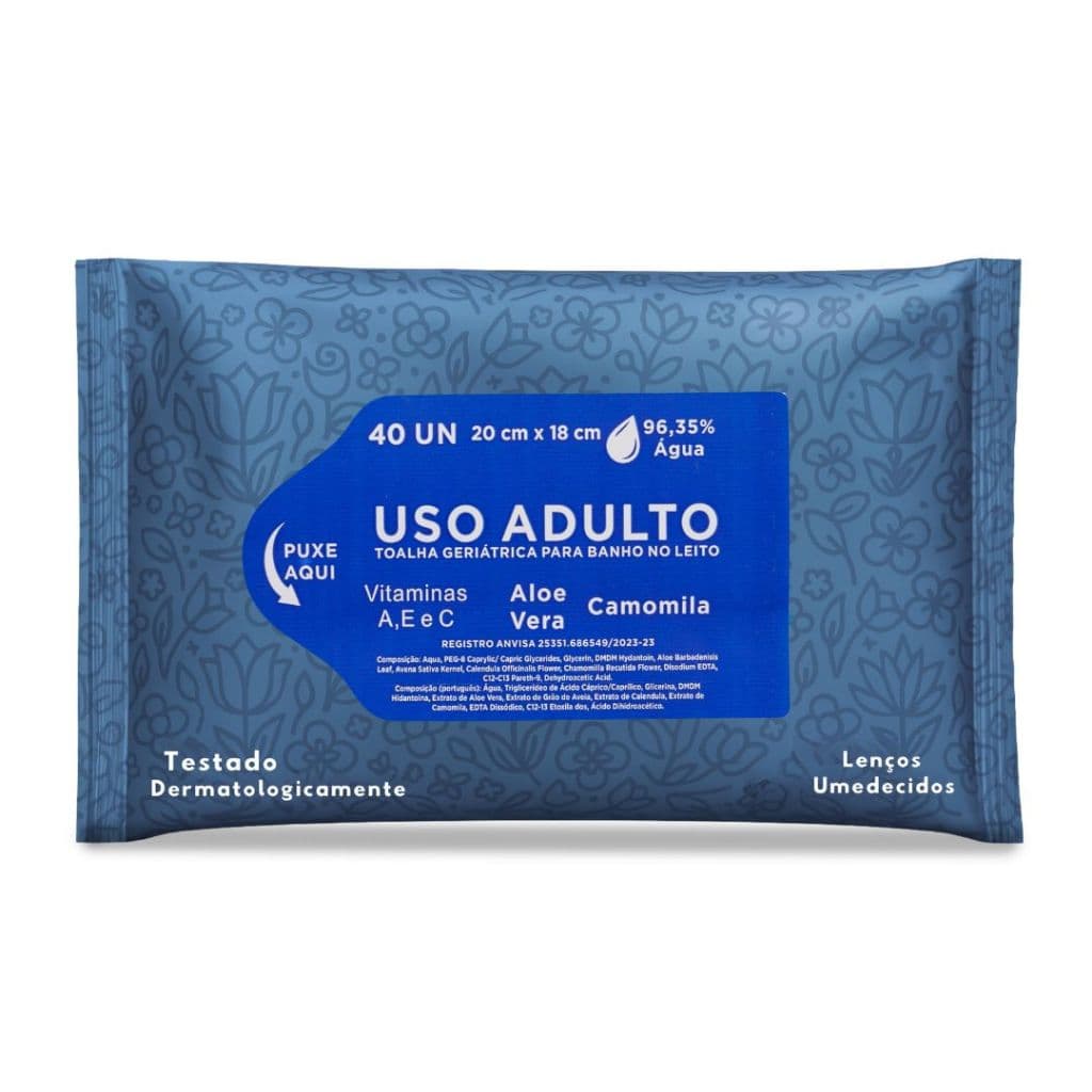 40Un Lenço Umedecido Geriatrico Uso Adulto Para Banho no Leito-Higiene Corporal