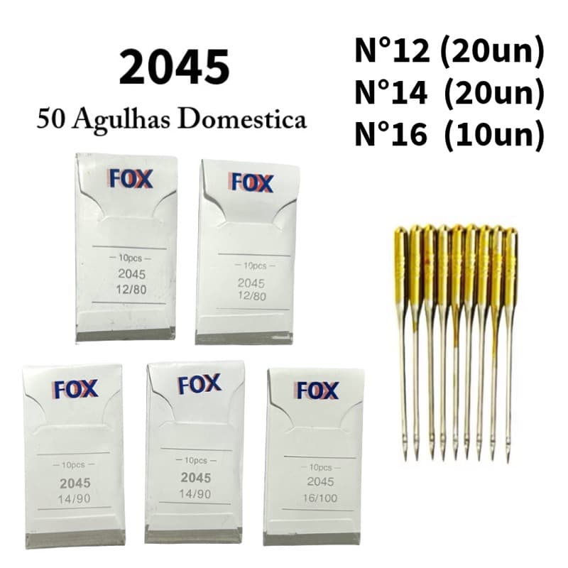 Kit 50 Agulhas Domesticas 2045 Diversos Tamanhos 12/14/16 Maquina Costura Caseira
