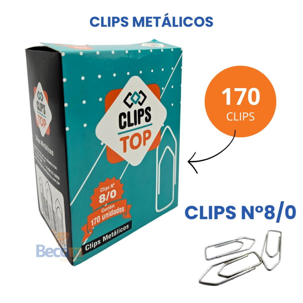 Clips Metálico Top Galvanizado Para Papel N° 8/0 Caixa 170 Unidades