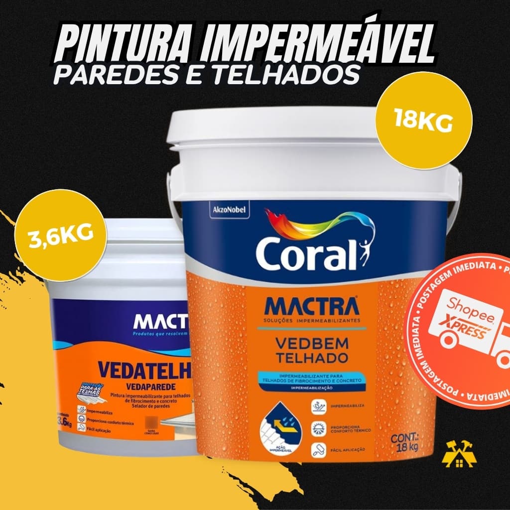Tinta Impermeabilizante Emborrachada Flexível Mactra 18kg Branco Veda Telha e Parede Coral blindagem