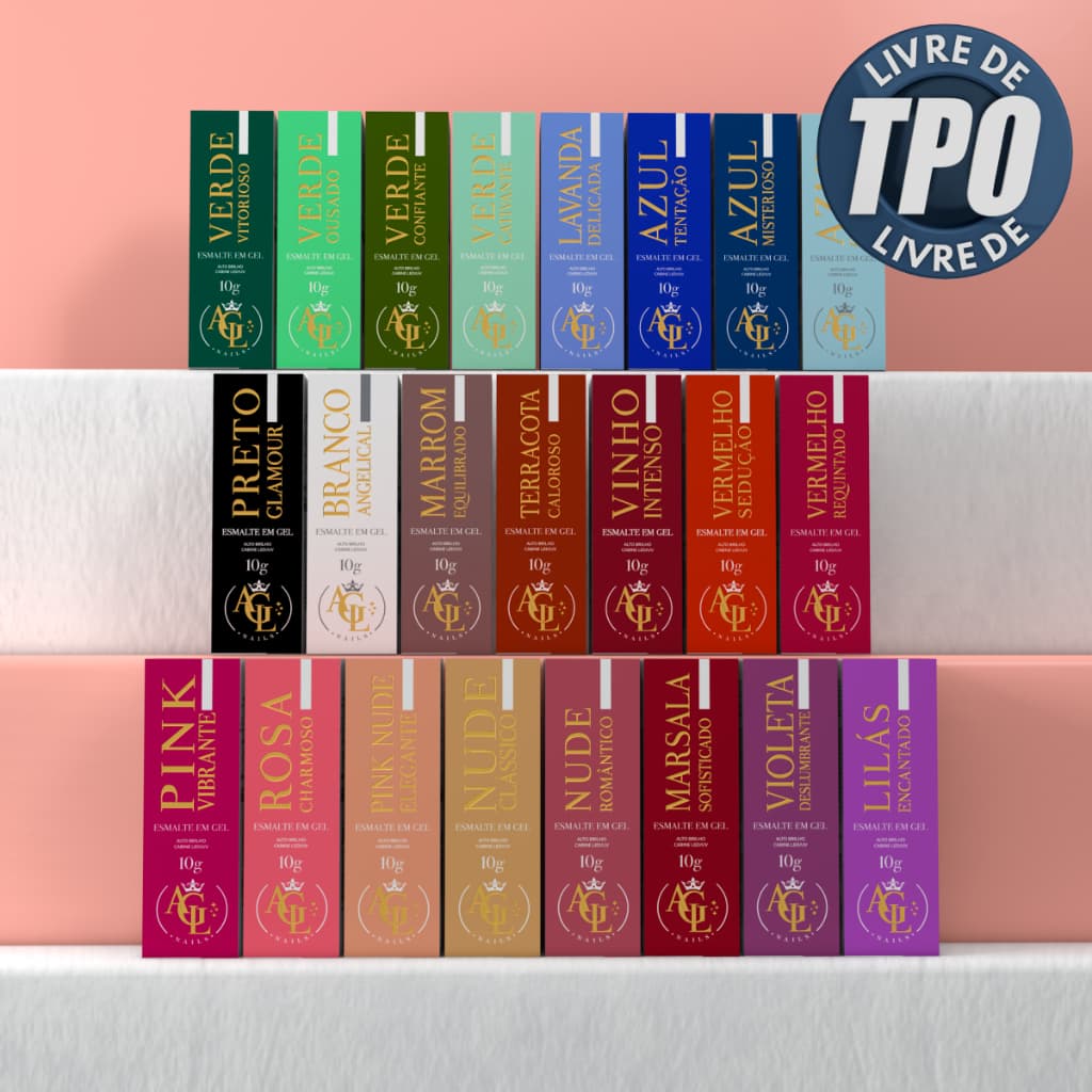 Esmalte em Gel  SEM TPO AGL Nails Cores Cobertura em Única Camada Muito Pigmentado Unhas Salão Manicure Nail Designer