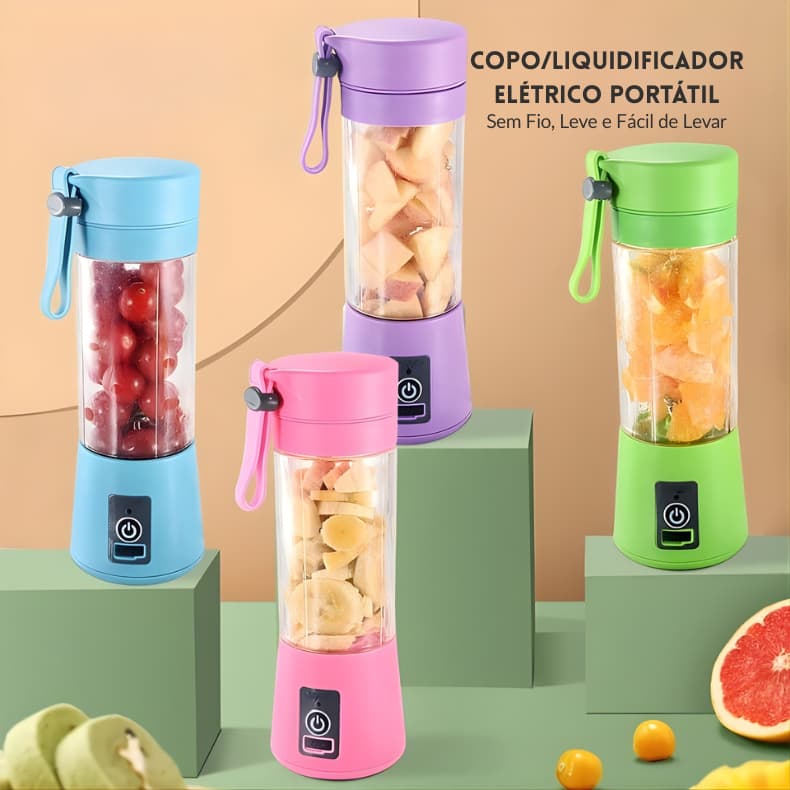Mini Liquidificador Portátil 380ml 6 Laminas + Cabo USB Recarregável