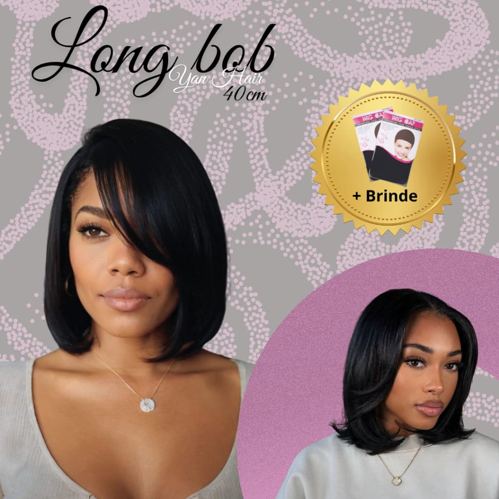 Peruca Curta Long Bob 40cm - Corte Moderno, Fibra de Alta Qualidade | Yan Hair