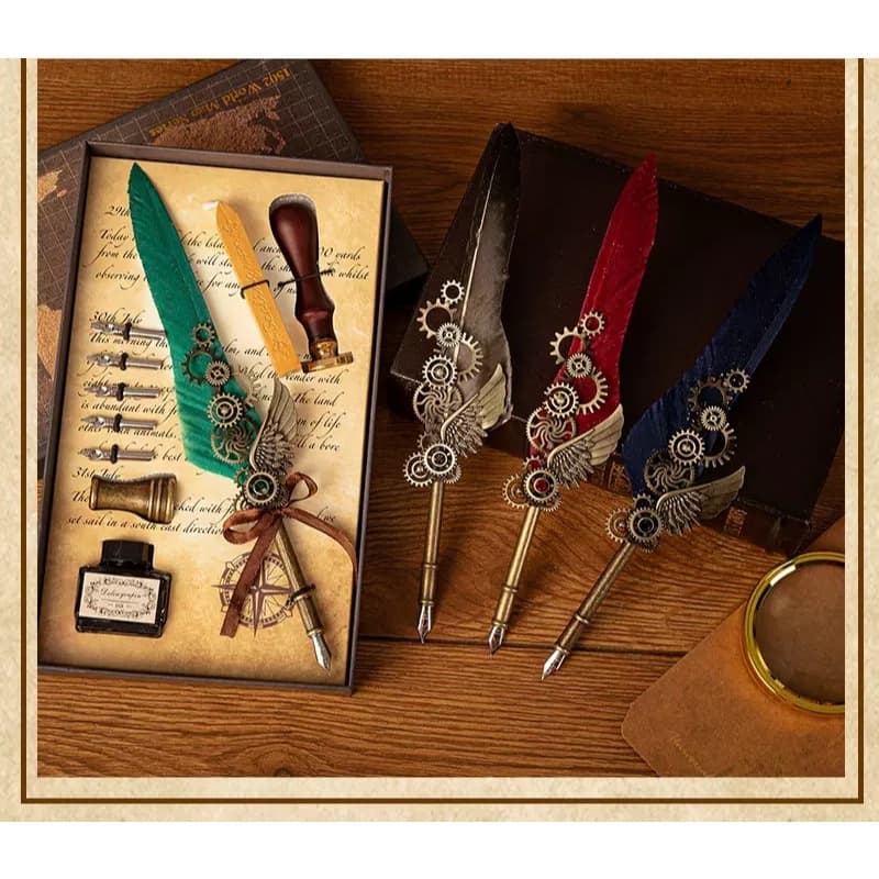 Caneta Pena Vintage Europeia com Tinteiro – Kit de Presente Luxuoso Estilo Harry Potter