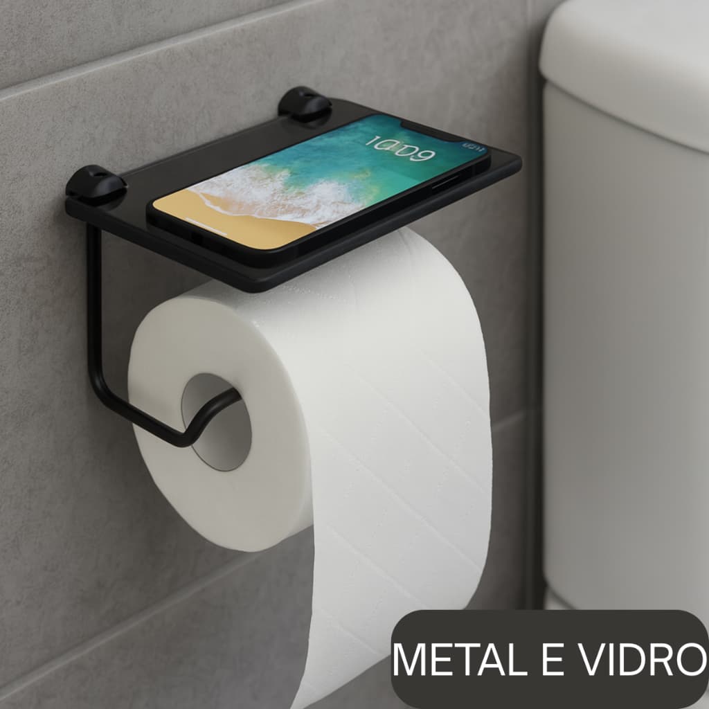 Papeleira Porta Celular Porta Objetos De Vidro P/ Banheiro Fixação Dupla de Parede