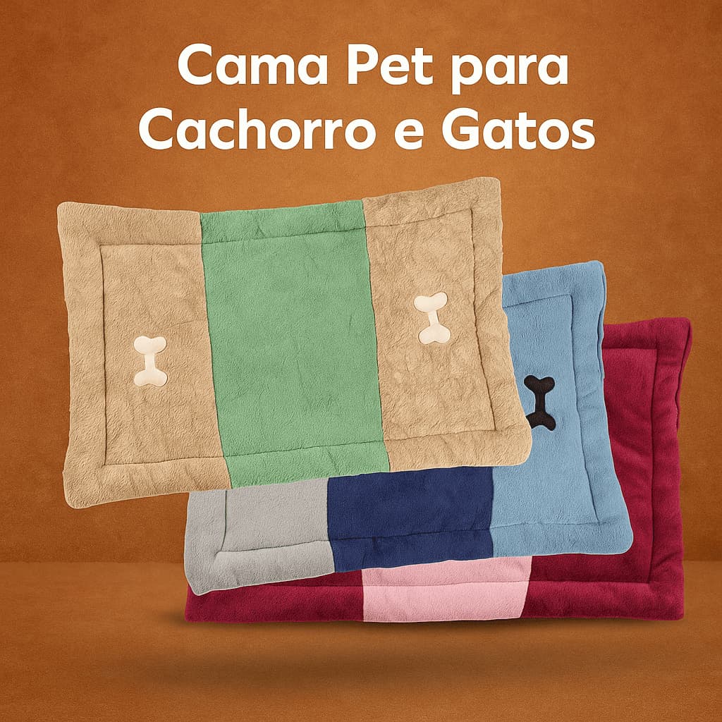 Cama Pet Cachorro Tapete Conforto Caminha 70 CM X 50 CM Bordado 2 Ossinhos