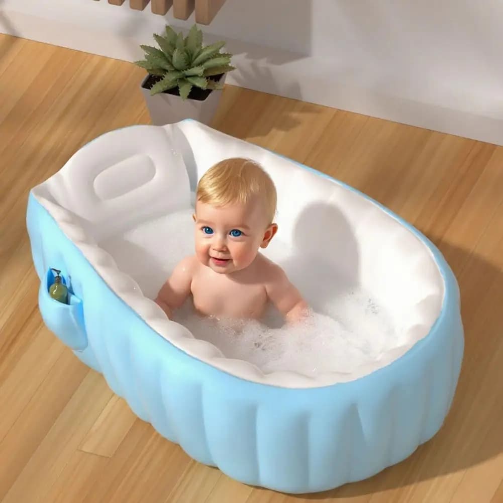 Banheira Infável Portátil Bebe Com Encosto e Bomba Super Conforto Piscina Banho PVC