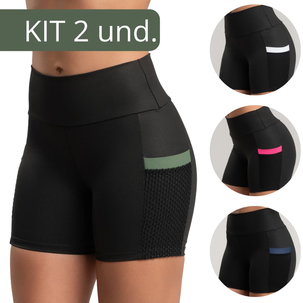 KIT 2 Shorts Academia Confortável Zero Transparência Fitness Legging Treino