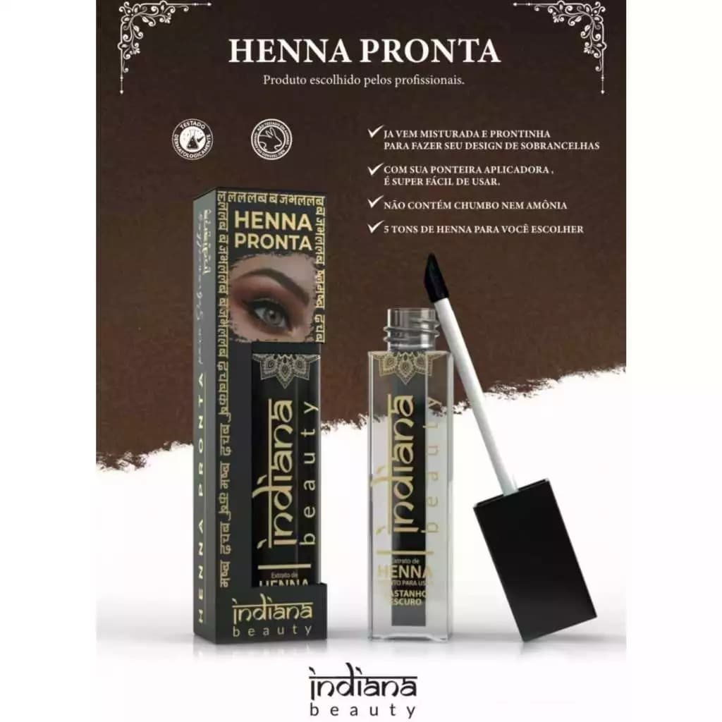 Henna Pronta ou Pó Sobrancelhas Castanho Claro Médio Escuro Preto Ruivo Indiana Beauty 4 g Designer