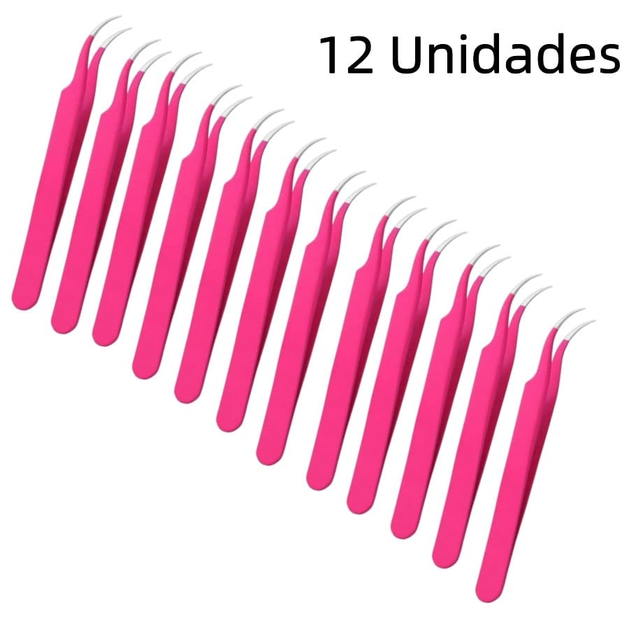 12 Unidades Pinça Rosa Curva De Precisão Para Alongamento Cílios Extensão
