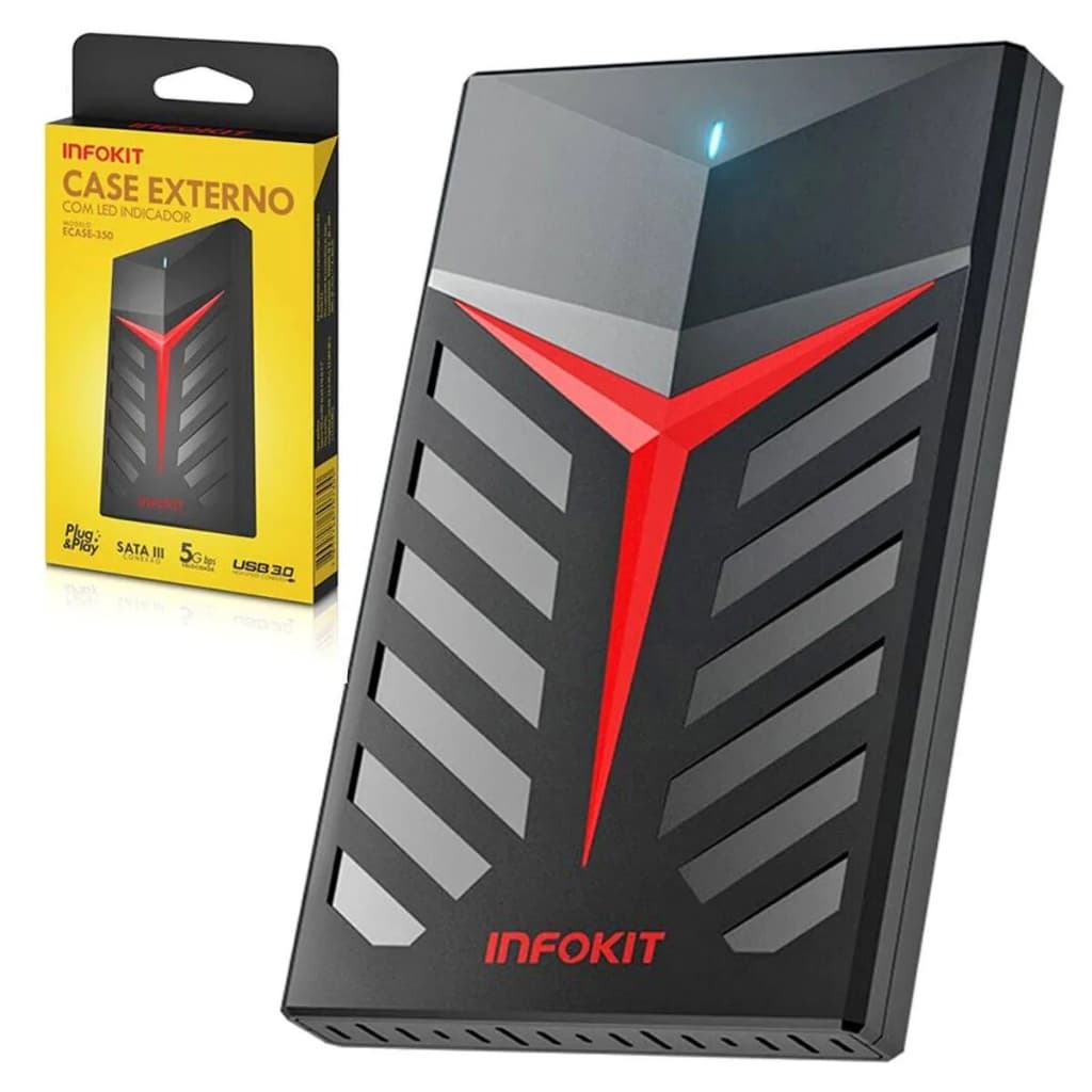 Kit Atacado 50 Case Externo P/ Hd Ssd 2.5  Usb 3.0 Gamer Led - ECASE-350