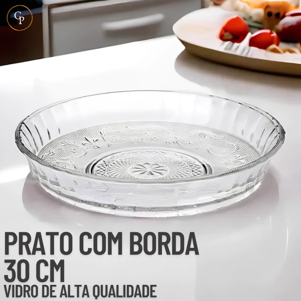 Prato de Vidro Fundo 30cm com Borda – Ideal para Pudim, Bolo e Sobremesas Design Moon