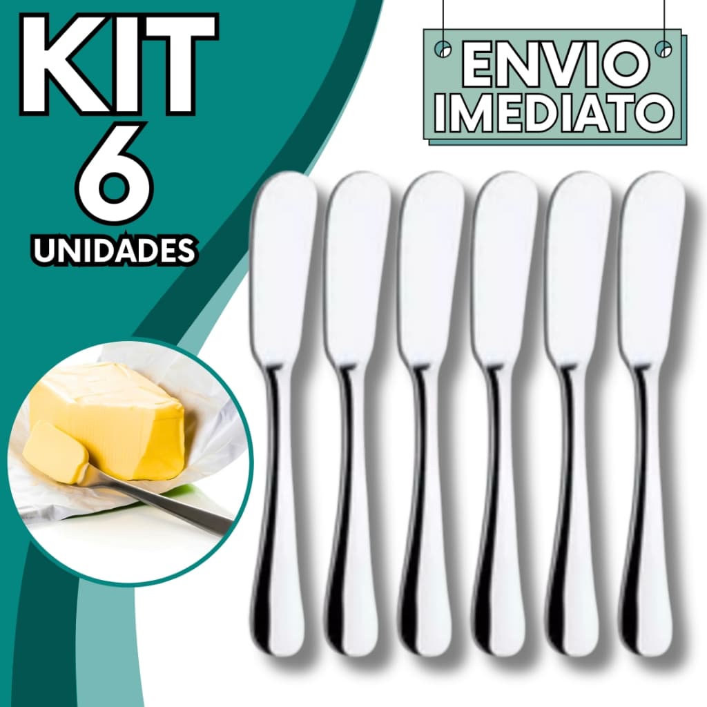 KIT Jogo 1/4/6 Unidades Espátula Pá Aço Inox Brilhante Para Manteiga Patê Geleia Margarina Cozinha Restaurante Padaria