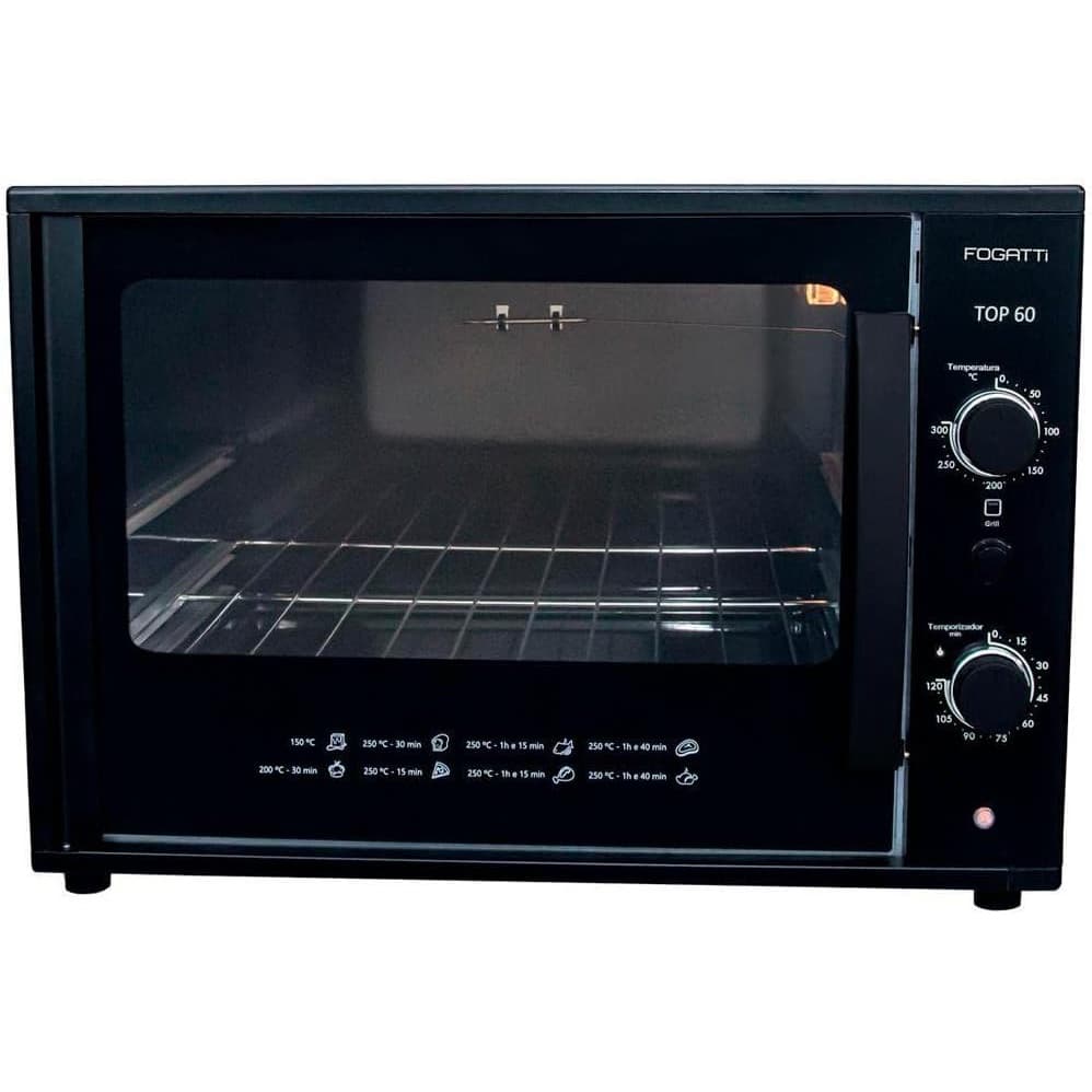 Forno Elétrico De Bancada Fogatti Top 60 Litros Função Grill Preto 127V