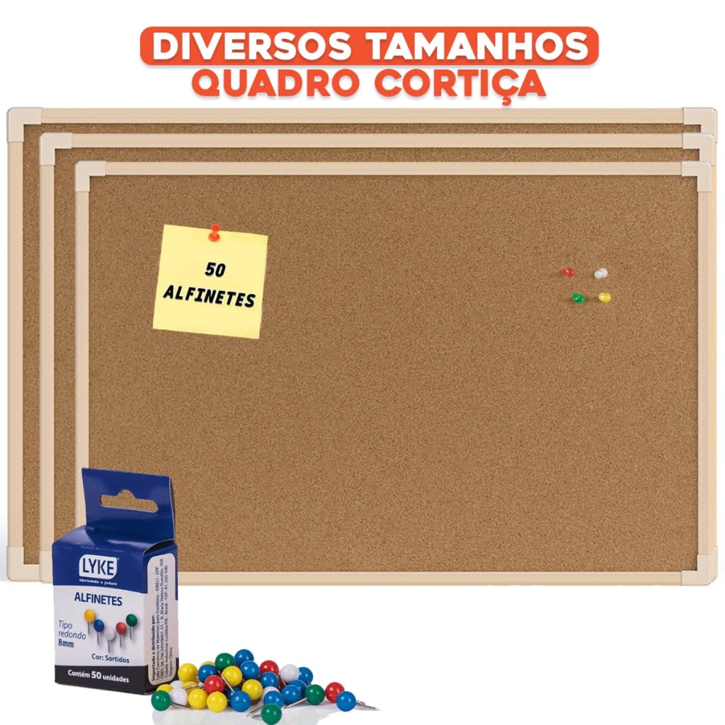 Quadro De Avisos Cortiça Mural De Fotos Moldura Madeira Para Recados Lembretes + Alfinetes