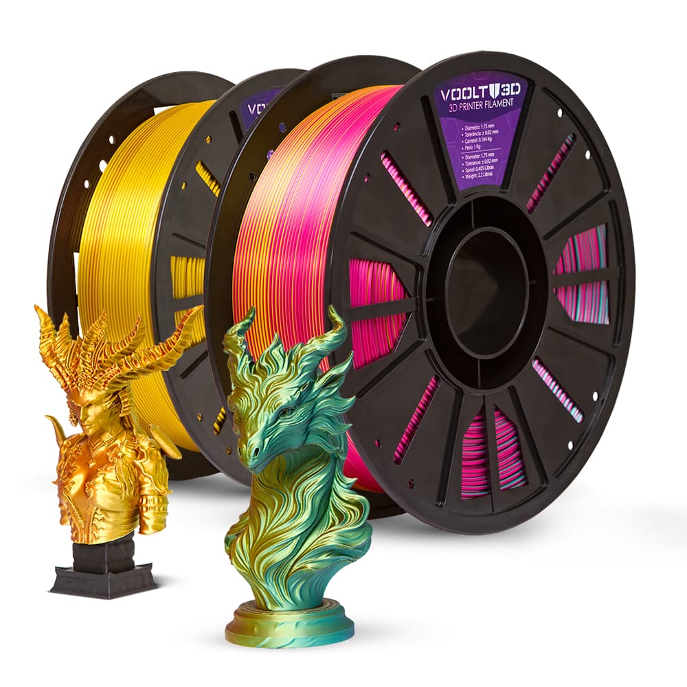 Filamento PLA TRI Color Voolt3D 1Kg com Três Cores no Fio 1,75mm Para Impressora 3D FDM