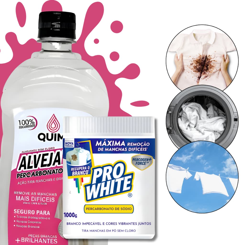 Kit Percarbonato de Sódio 1KG + 1L Percarbonato Liquido Lava Roupa Alvejante Roupa Branca