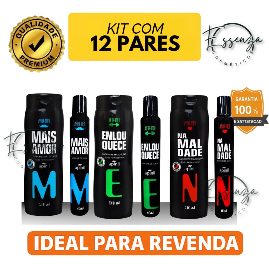 Kit 3; 6 e 12 Pares – Sabonete + Perfume de Cueca Apinil For Men|Ação Refrescante |Perfume Masculino